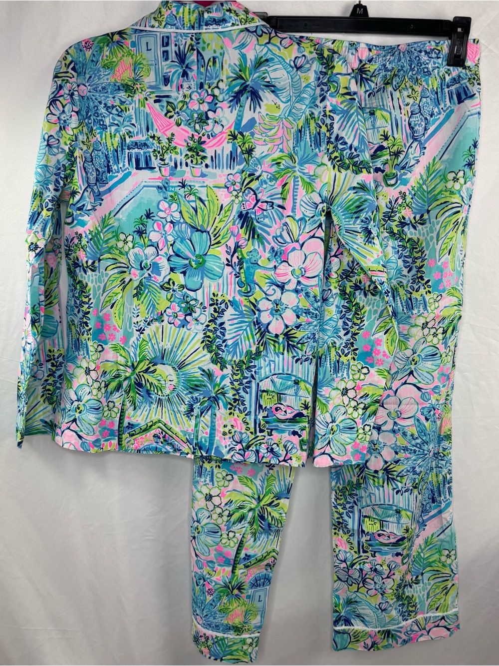 Lilly Pulitzer “Lilly’s House” Blue Floral Button-Front Pajama Top and Bottom XS - Picture 4 of 10